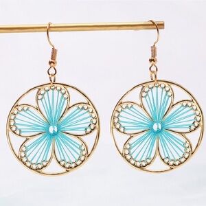 Boho Tribal Woven Daisy Flower Hoop Earrings